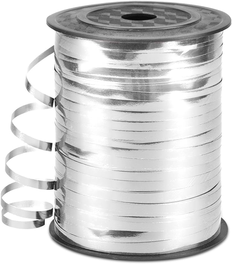 HimBen 500 Yards Curling Ribbon for Gift Wrapping, 3/16" Balloon String for Christmas Valentine Birthday Wedding Party Festival Decoration, Crafts, Flower Bouquet(Metallic Silver) - Image 1